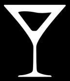 White decal silhouette of a martini glass with wavy liquid in it.