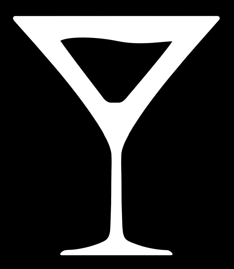 White decal silhouette of a martini glass with wavy liquid in it.