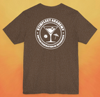 Heather brown t-shirt, with white United Federation of Beverages Stirfleet Command logo, martini glass with ice cube and umbrella graphic on back of shirt.