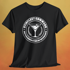Black t-shirt, with white United Federation of Beverages Stirfleet Command logo, martini glass graphic on front of shirt.