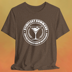 Heather brown t-shirt, with white United Federation of Beverages Stirfleet Command logo, martini glass graphic on front of shirt.