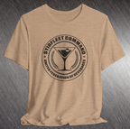 Heather tan t-shirt, with black United Federation of Beverages Stirfleet Command logo, martini glass graphic on front of shirt.