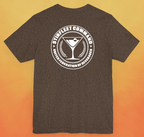 Heather brown t-shirt, with white United Federation of Beverages Stirfleet Command logo, martini glass graphic on back of shirt.