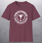 Heather red maroon t-shirt, with white United Federation of Beverages Stirfleet Command logo, martini glass graphic on front of shirt.