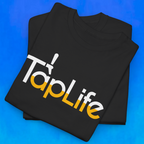 Black t-shirt with large beer Tap Life logo across the chest.