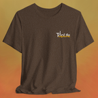 Heather brown t-shirt with small beer Tap Life logo on left breast.