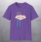 Heather purple shirt with Welcome to Fabulous Las Vegas sign on front of shirt.