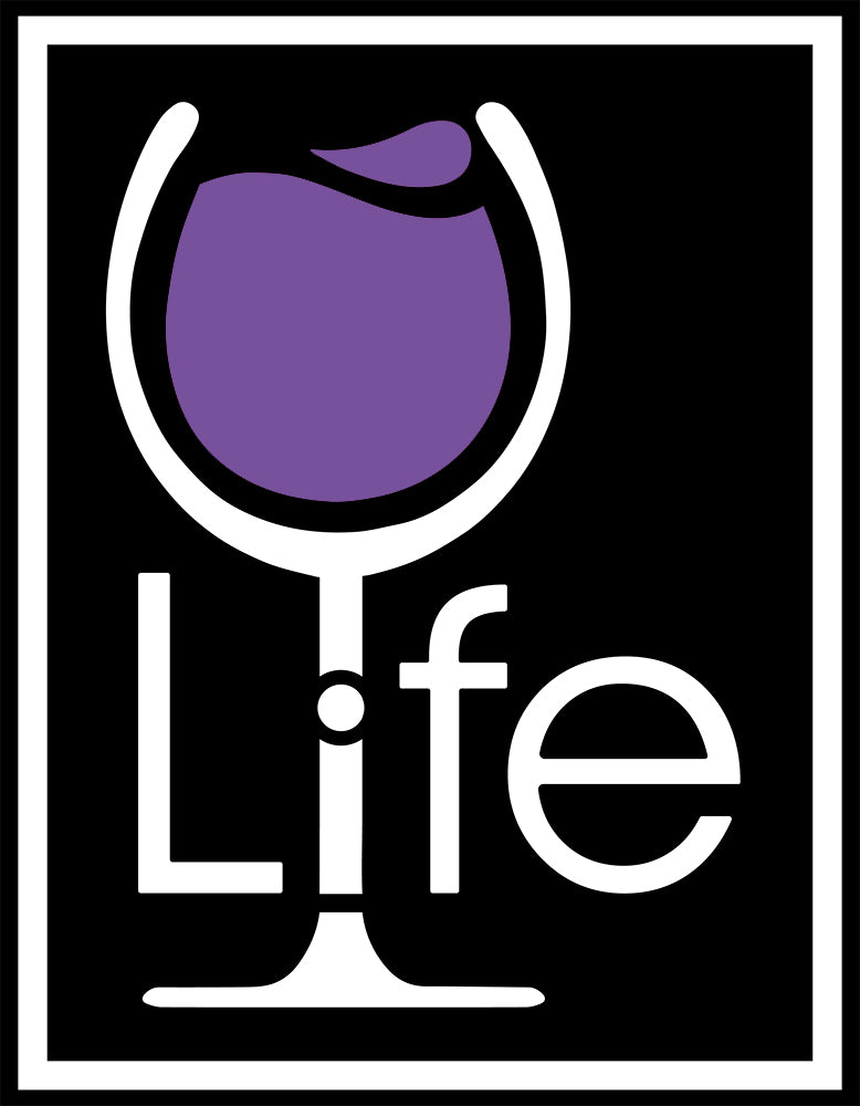 Wine Life logo with purple wine in a glass inside a rectangle.