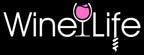 Wine life logo with a pink rose' wine glass and corkscrew