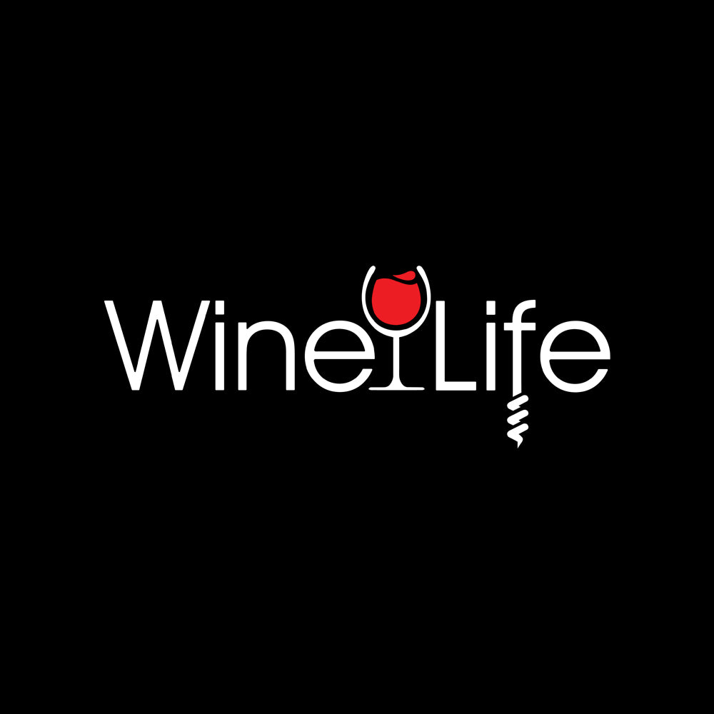 Red Wine Life Corkscrew Logo Car Window Decal featuring a wine glass and corkscrew on a black background. Main image