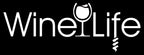 Wine life logo with white wine glass and corkscrew