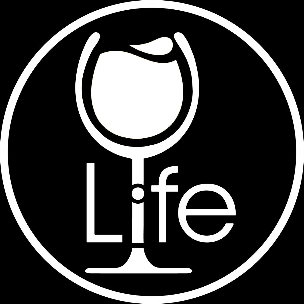 Round Wine Life logo, with white wine glass.