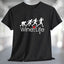 Running Man Wine Life T-Shirt featuring a graphic of running figures and wine glass, perfect for wine lovers and runners.