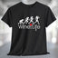 Running Woman Wine Life T-Shirt with graphic of runners and wine glass on a black t-shirt, perfect for running or casual outings.