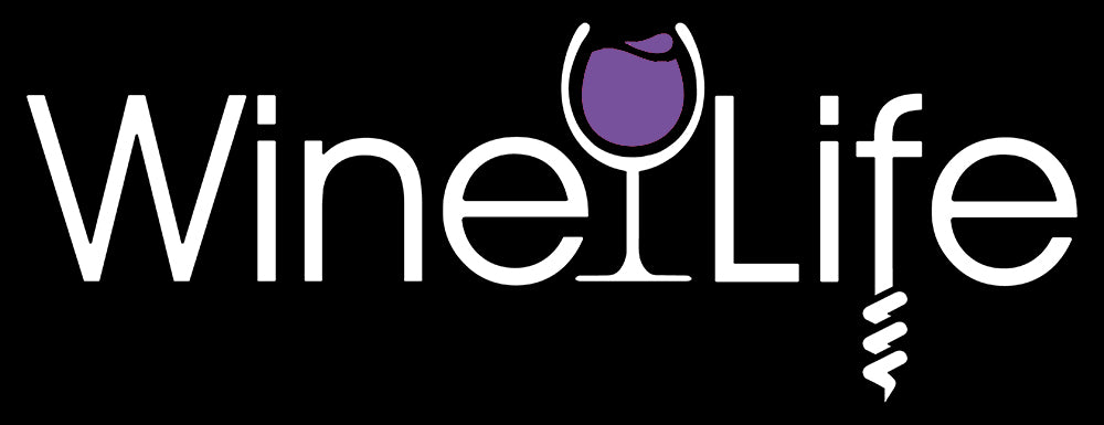Wine Life logo, with rich purple wine glass and corkscrew