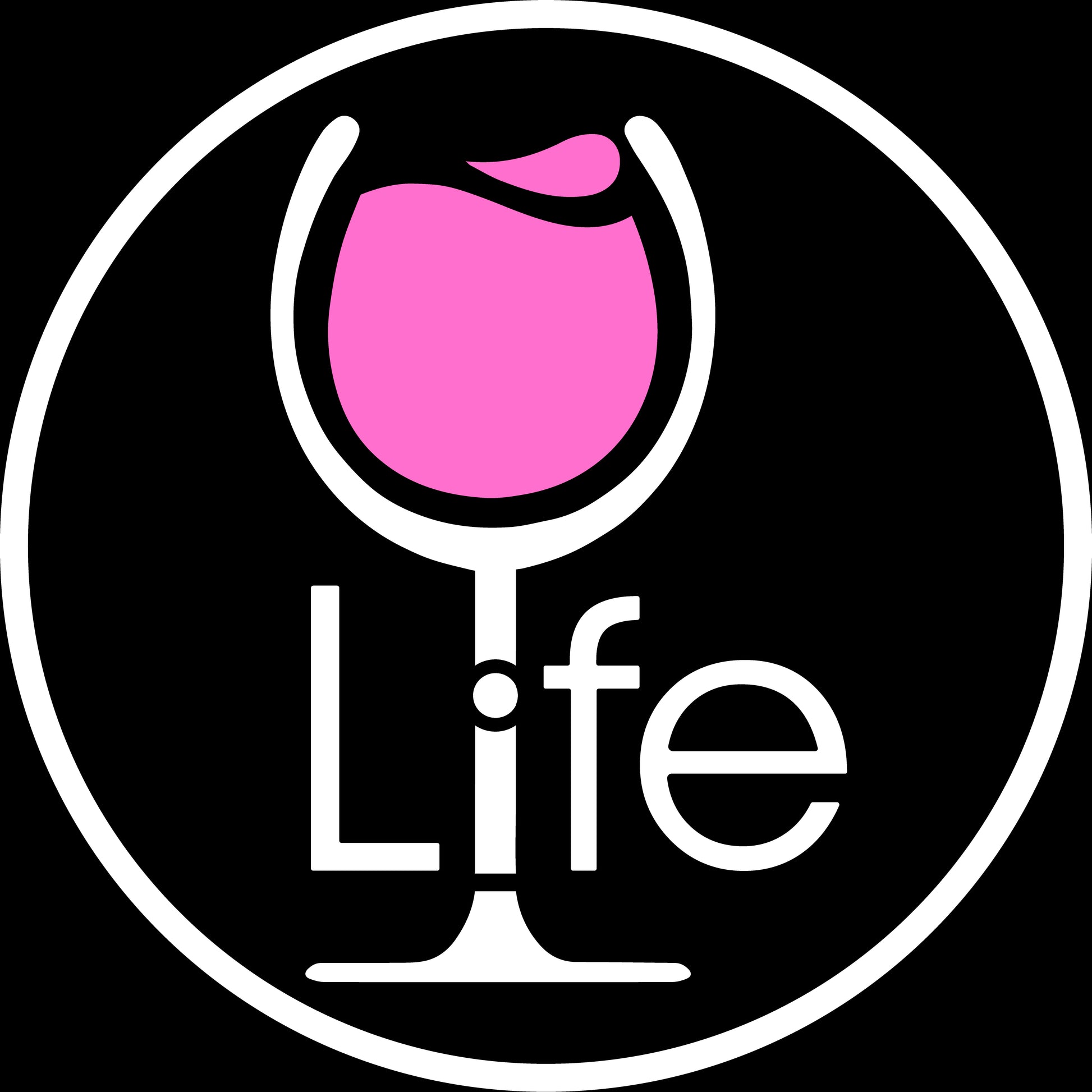 wine life round logo with pink rose' wine glass