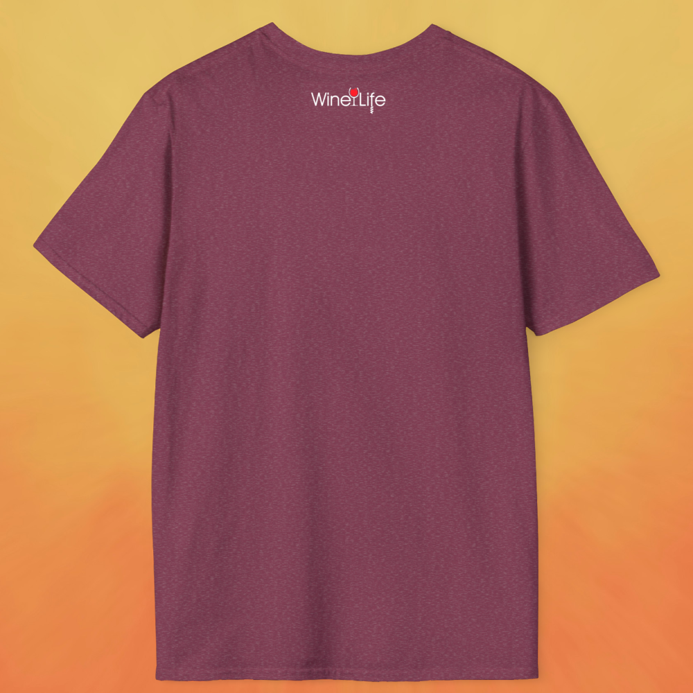 Back of heather maroon shirt, small Wine Life logo at neckline