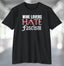 Black t-shirt with decorative text Wine Lovers Hate Fascism on front