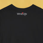 Back view of a black t-shirt featuring the Wine Life logo, perfect for aliens love red wine t-shirt fans.